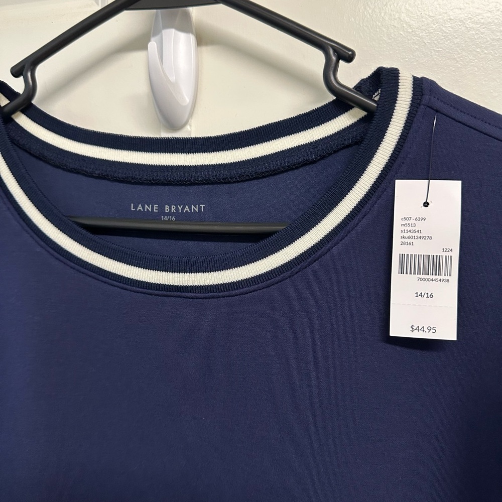 Lane Bryant Journey Elbow-Sleeve Crew-Neck Navy Blue Trim-Detail Top Size 14/16 - Picture 3 of 5